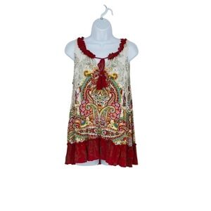 Bila Paisley Tank Top Sleeveless Tassel Ruffle Hem Boho Festival Large‎